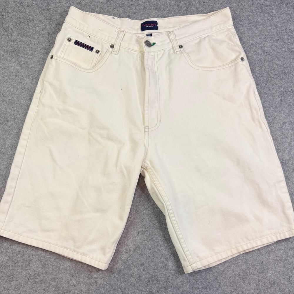 Vintage Tommy Jeans Shorts Mens 32 White Baggy Denim 90s Y2K Hip Hop Logo